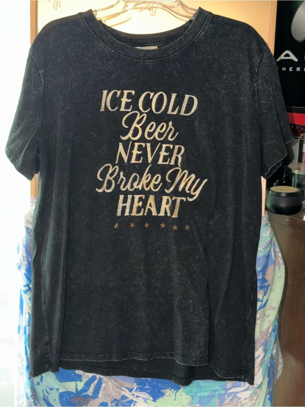 Maurices Black Washed Graphic Tee with Cream Print